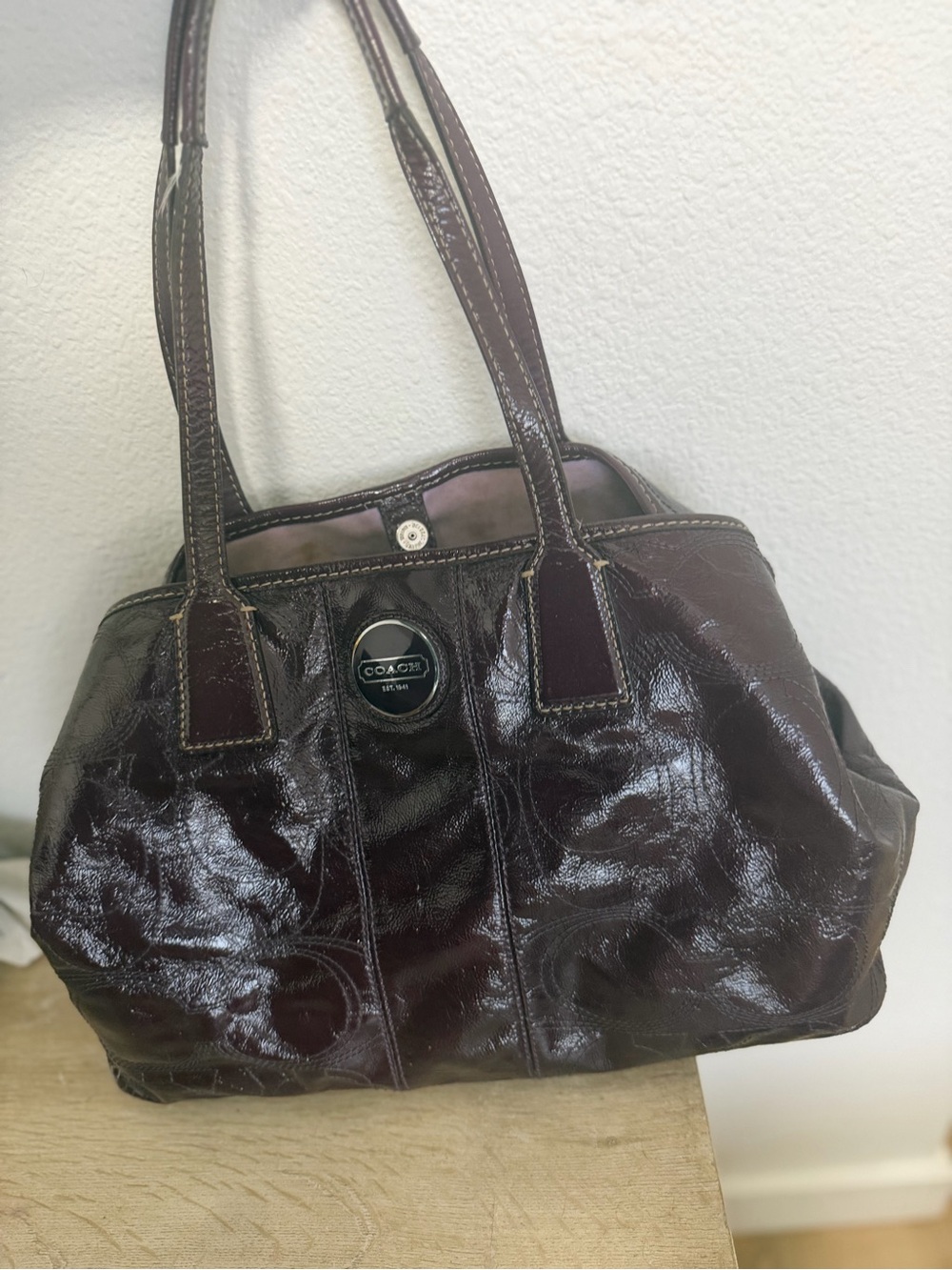 Vintage Coach Patent Leather Shoulder Bag in Plum